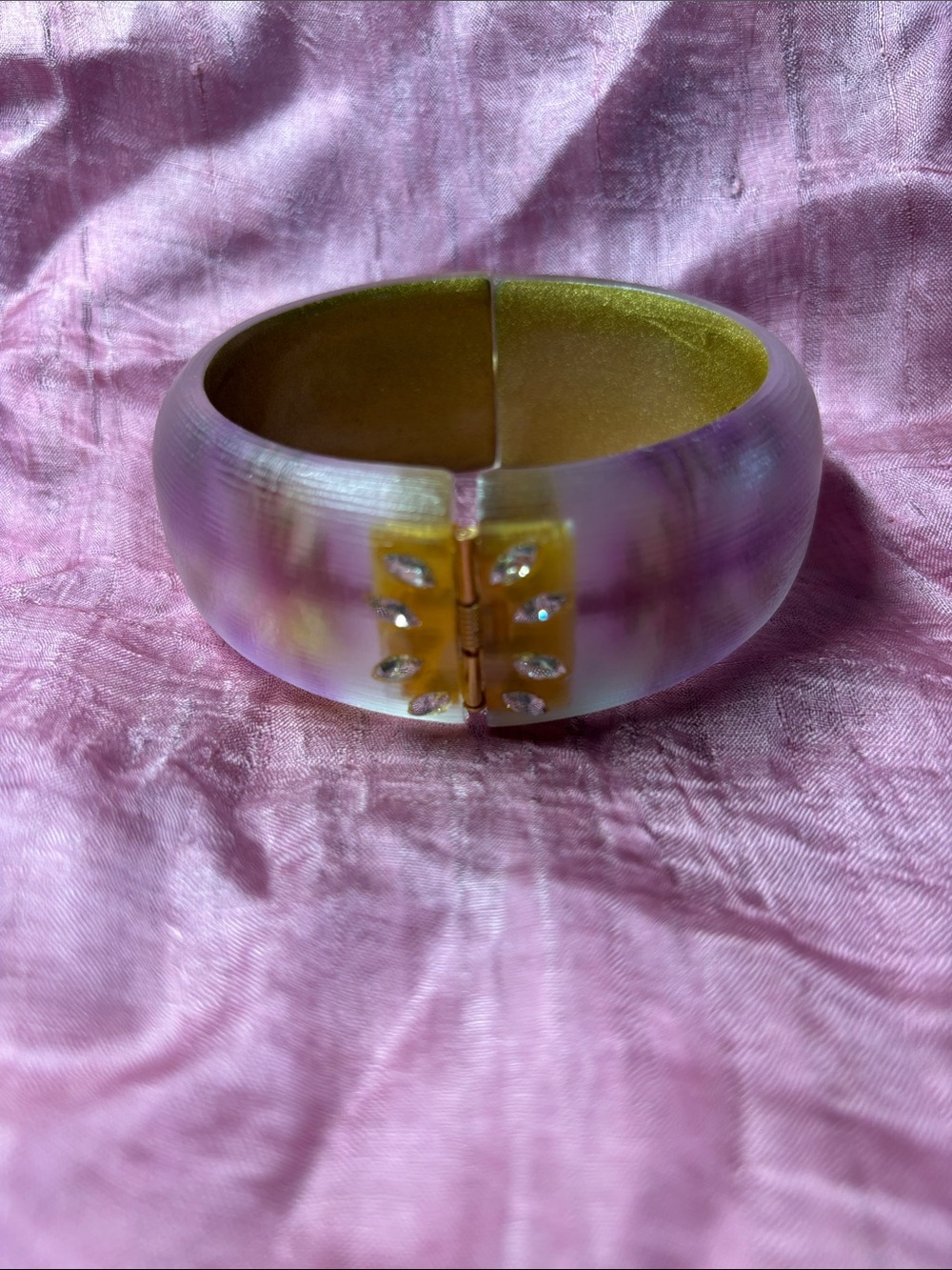 Alexis Bittar Purple and Gold Resin Cuff Bracelet with Leaf Motif - Picture 2 of 5